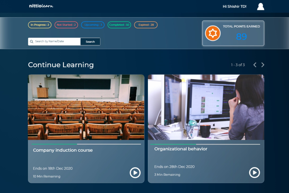 screenshot of Nittio Learn